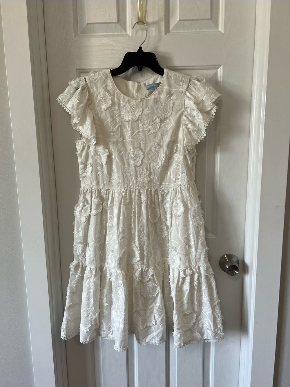 ANTONIO MELANI Ivory Floral Lace Tiered Dress